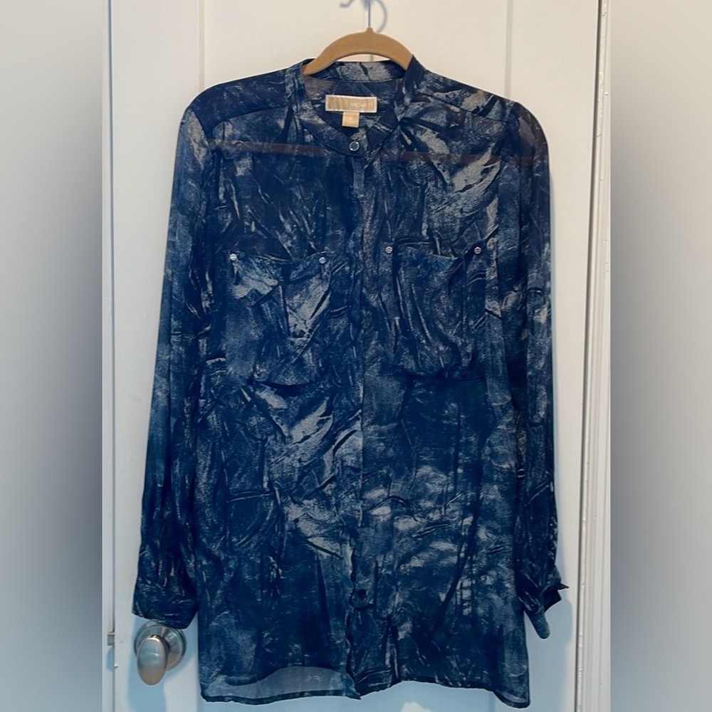 Michael Kors Chiffon Denim Print Blouse- Medium- Excellent Condition